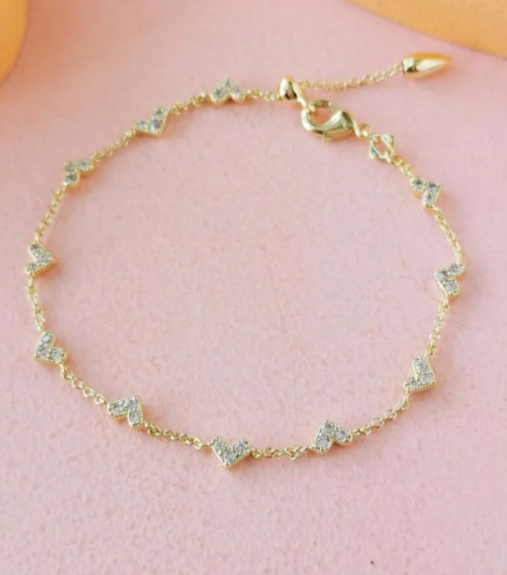 Kendra Scott Crystal Heart Station Gold Delicate Chain Bracelet